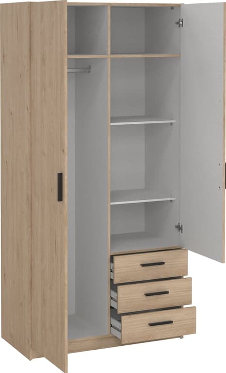 $Bilde av Sprint garderobeskap  (99 x 50, H 200 cm , med 2 dører og 3 skuffer natur)