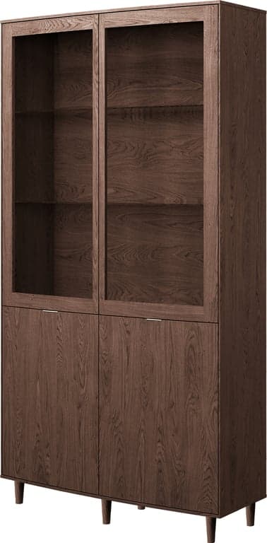 $Bilde av Editions by Skovby vitrineskap 420 (100 x 37, H 192 cm, 4-dørs vitrine med lys, mocca, eik, lakk)