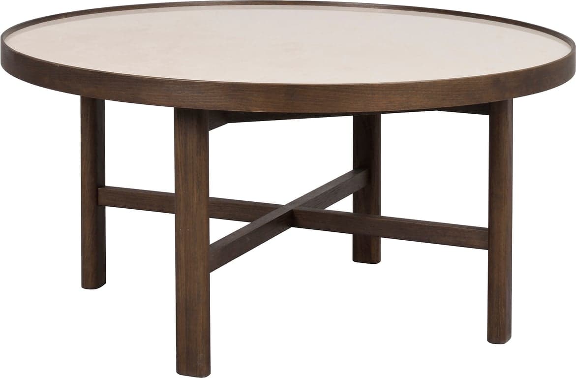 rundt Ø90 beige keramikk/brun eik