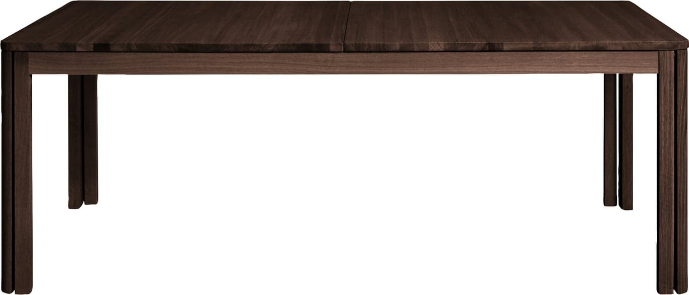 Spisebord 25, lakkert moccafarget eikefiner, inkl. 3 ileggsplater (plass til 6)