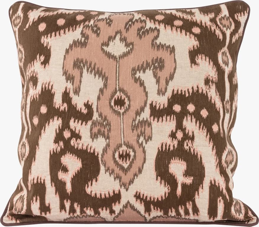 brodert bomull, brun og rosa 50x50 cm